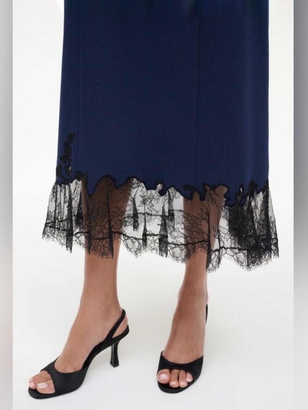 Staud Nadia Lace Trim Midi Dress in Navy S - Picture 5 of 10